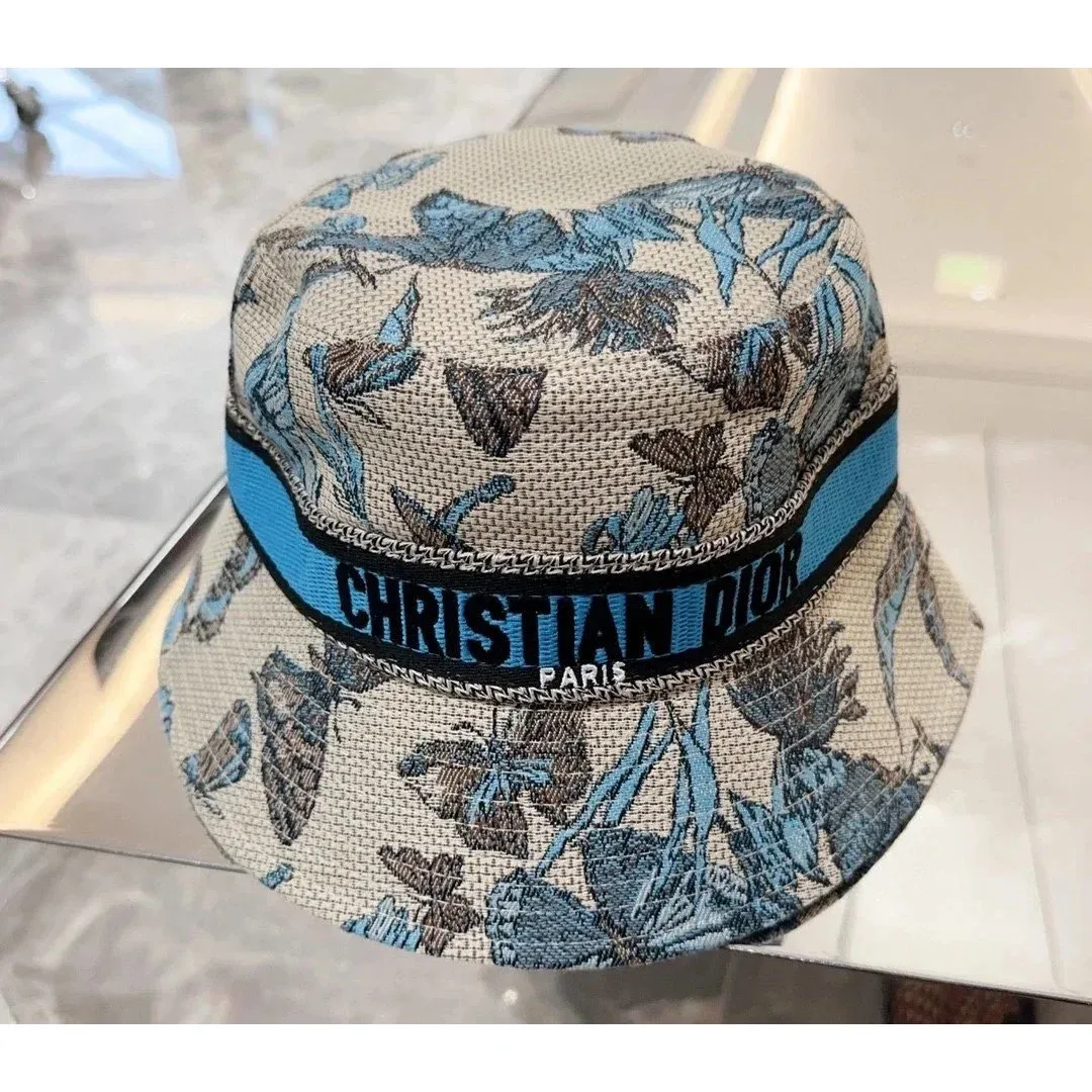 Dior Christian Dior Floral Print Bucket Hat Beige/Blue Headwear Beige - 1