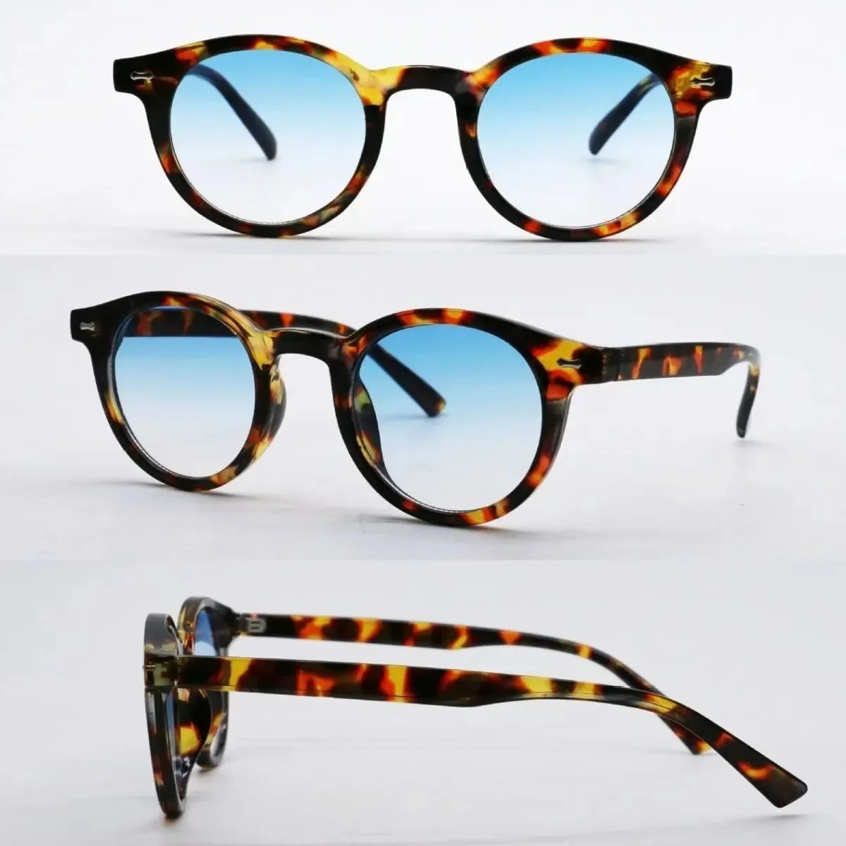 Other Unisex Tortoiseshell Blue Gradient Sunglasses Brown - 1