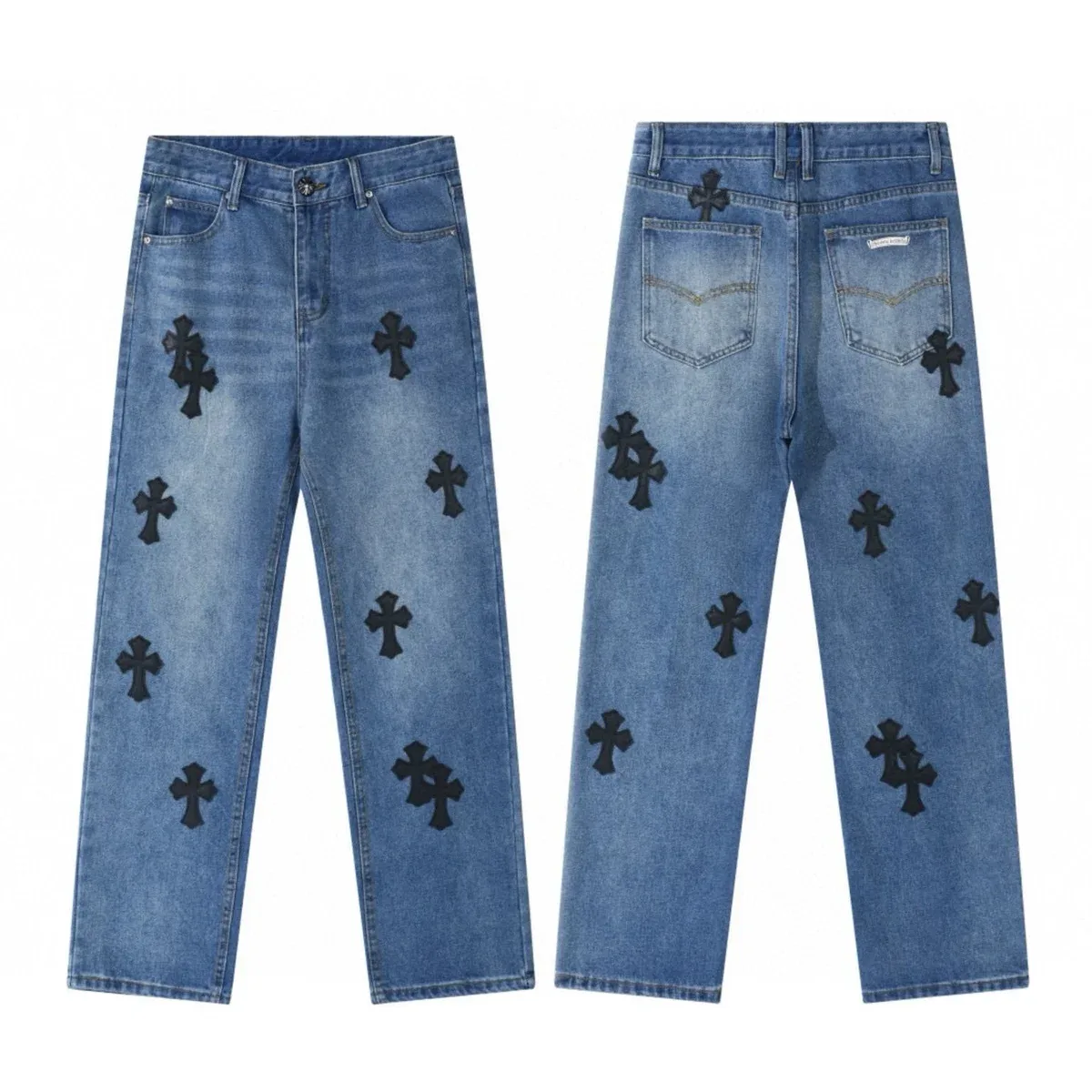 Chrome Hearts Chrome Hearts CH Cross Blue Denim Jeans with Black Crosses Blue