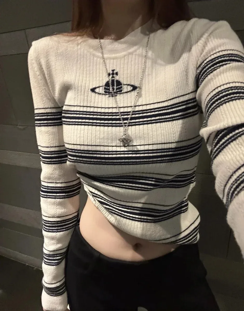 Vivienne Westwood Vivienne Westwood Orb Striped Crop Sweater V418 White White - 1