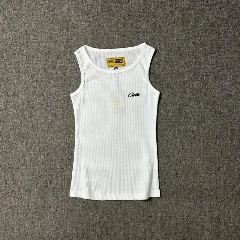 Other White Ribbed Tank Top with Script Logo White - 1