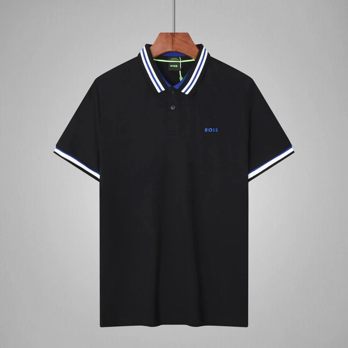 Hugo Boss Hugo Boss Black Polo Shirt with Blue & White Trim Black - 1