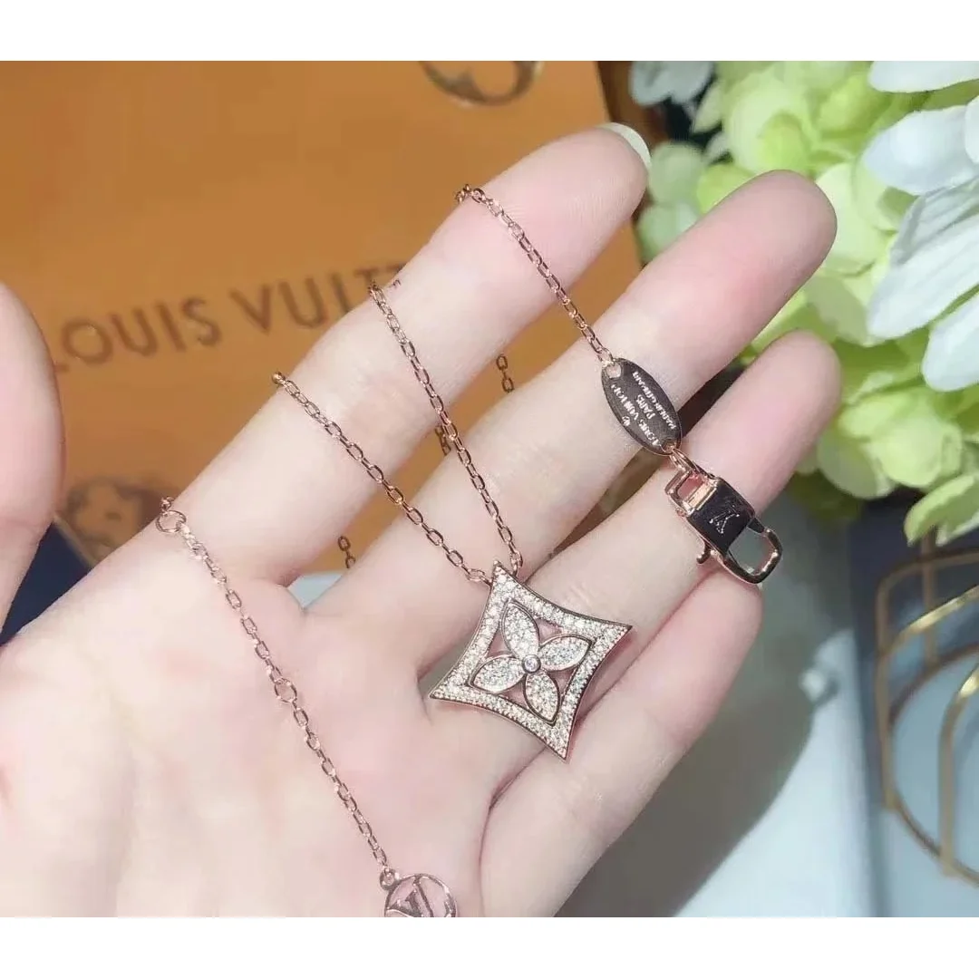 Louis Vuitton Louis Vuitton Monogram Rose Gold Flower Necklace Gold