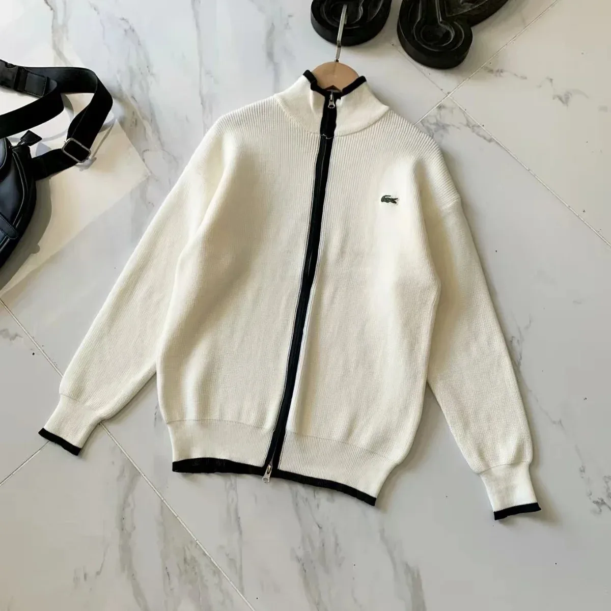 Lacoste Lacoste Zip-Up Knit Sweater Cream Cream - 1