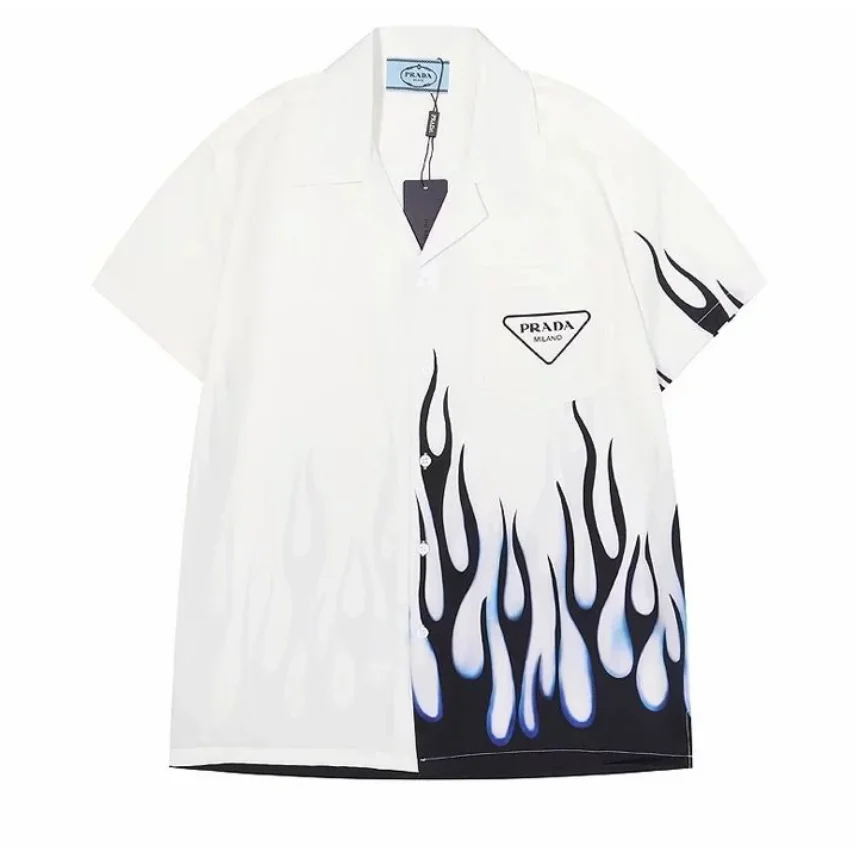 Prada Prada Triangle Logo Flame White/Black/Blue Shirt White