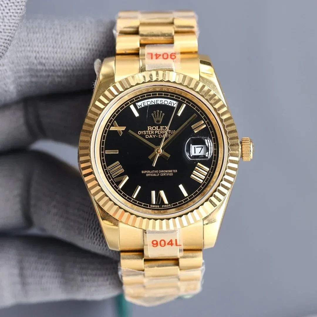 Rolex Rolex Day-Date Oyster Perpetual Gold Case Black Dial Steel Bracelet 36MM Gold