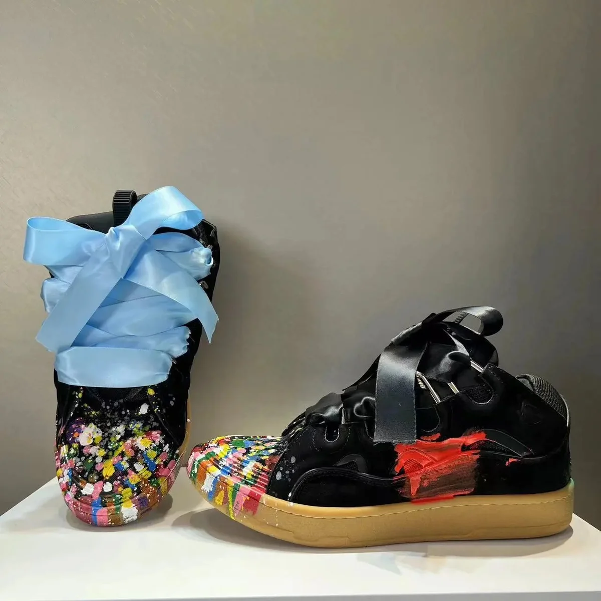 Other Black Paint Splatter Sneakers with Ribbon Laces Black - 1