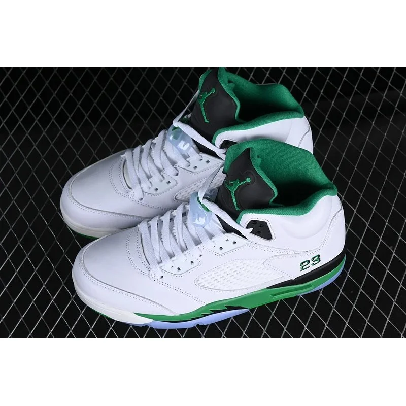 Jordan Air Jordan 5 White Green Basketball Sneakers White - 1
