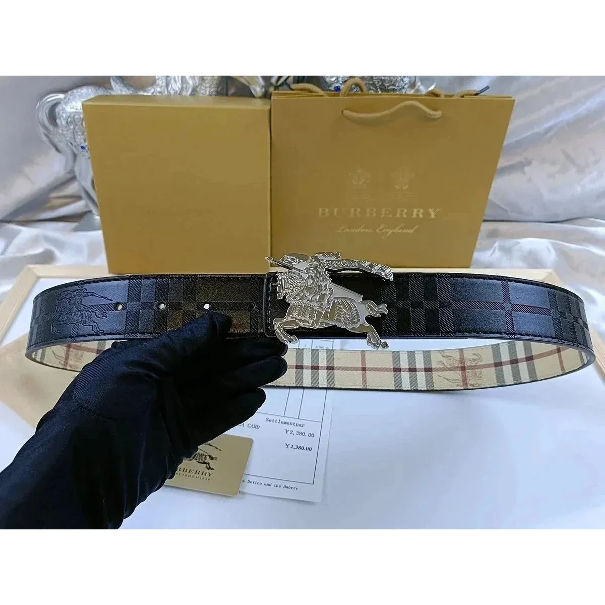 Burberry Burberry Classic Check Belt Black/Beige Check Black
