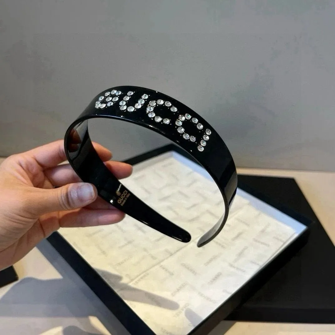 Gucci Gucci Black Crystal Logo Headband Black - 1