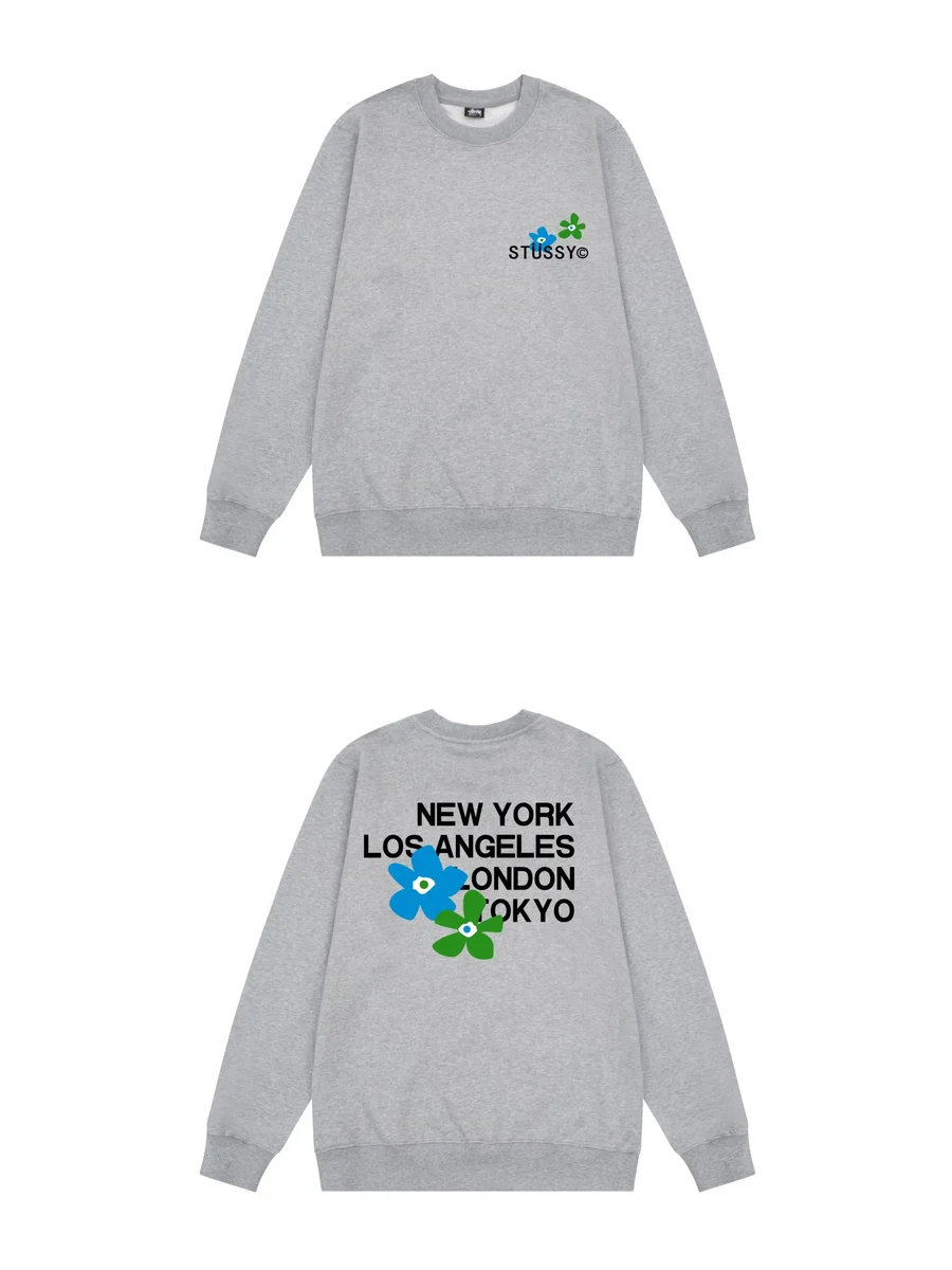 Stussy Stussy Stüssy Flower Graphic Crewneck Sweatshirt Grey Grey - 1
