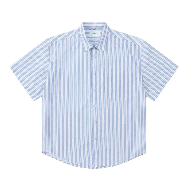 Other Blue and White Striped Short Sleeve Shirt Blue - 1
