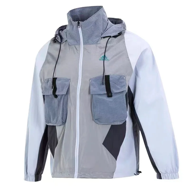 Adidas Adidas Grey/White/Black Windbreaker Jacket Grey
