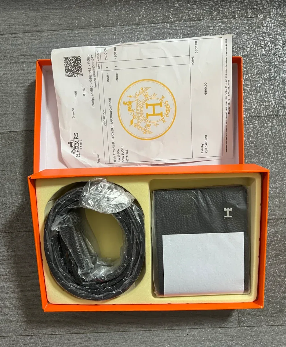 Hermès Hermès 38MM Reversible Black Leather Watch Strap Black
