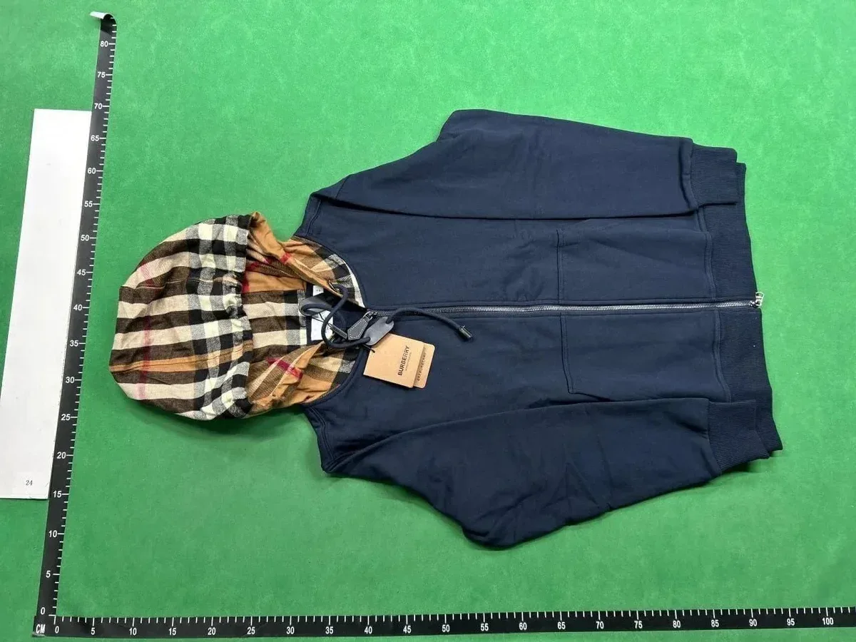 Burberry Burberry Navy Hoodie with Checkered Lining Navy - 1