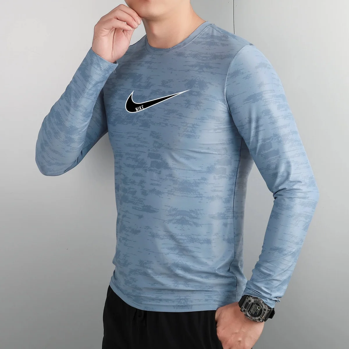 Nike Nike Long Sleeve T-Shirt Blue Camo Top Blue - 1