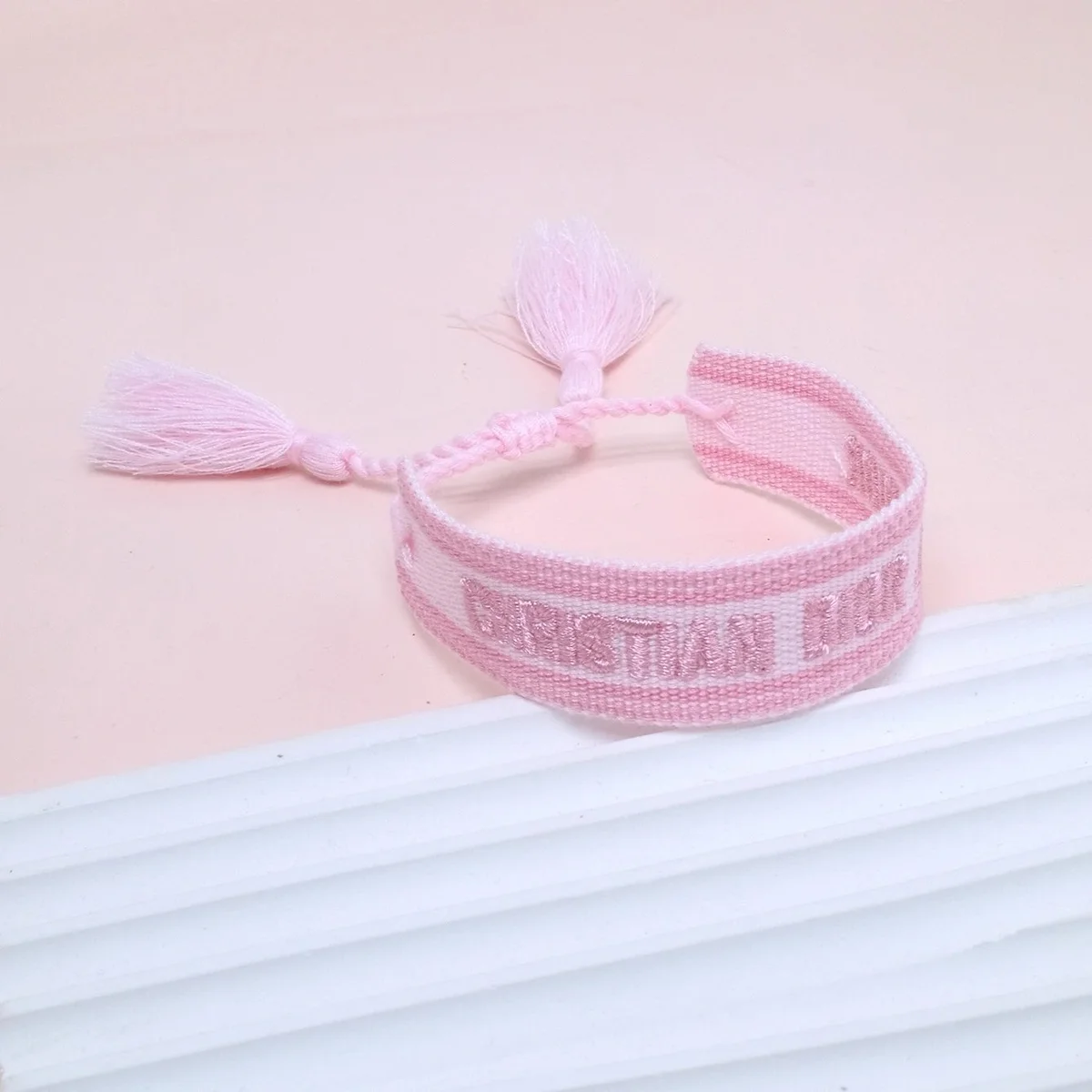 Dior Christian Dior Pink Embroidered Tassel Bracelet Pink - 1