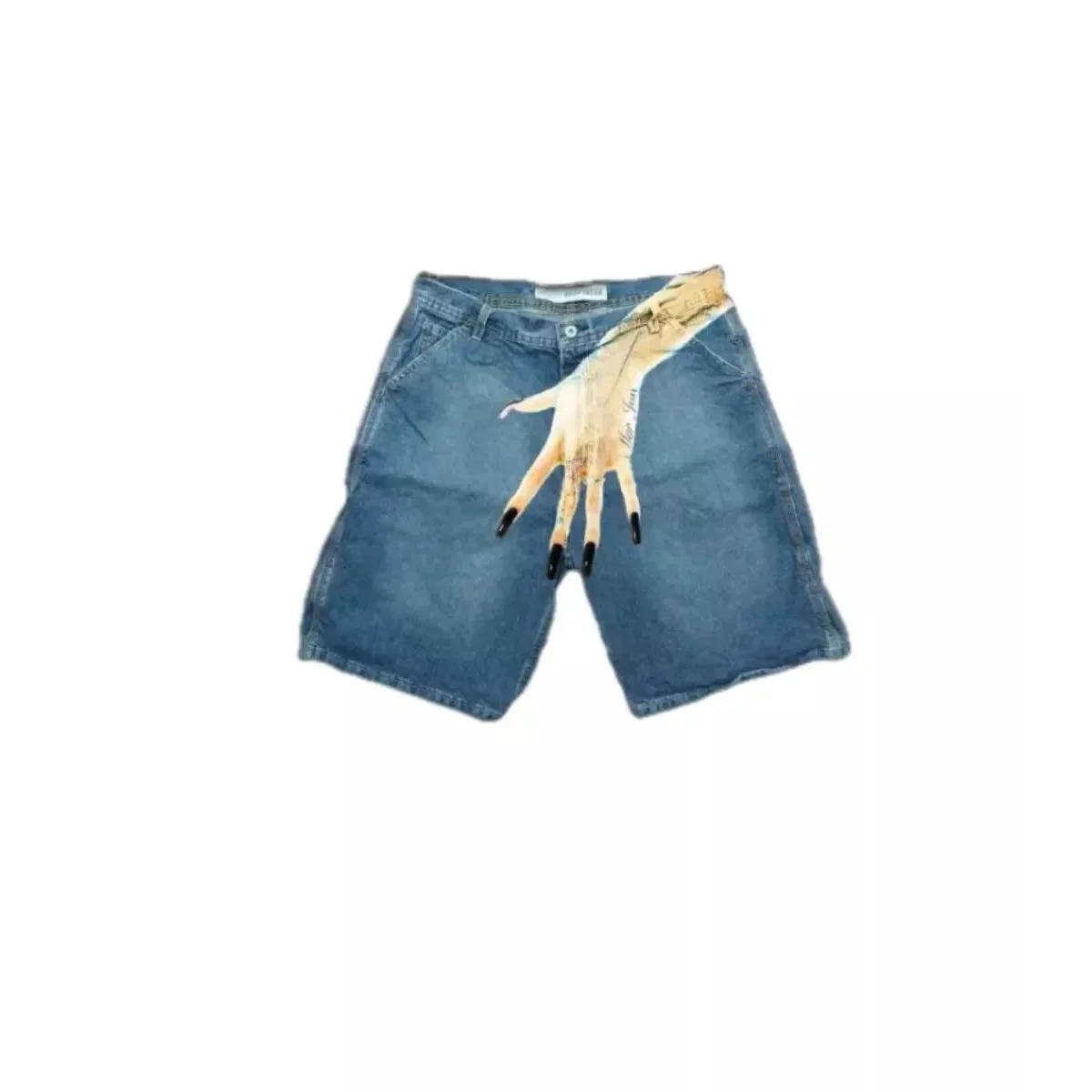 Other Hand Print Denim Shorts D35 Light Blue Blue - 1