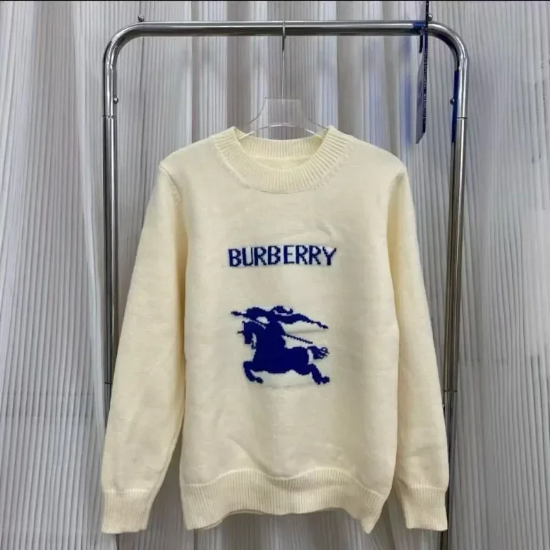 Burberry Burberry Cream & Navy Logo Knit Sweater Cream - 1