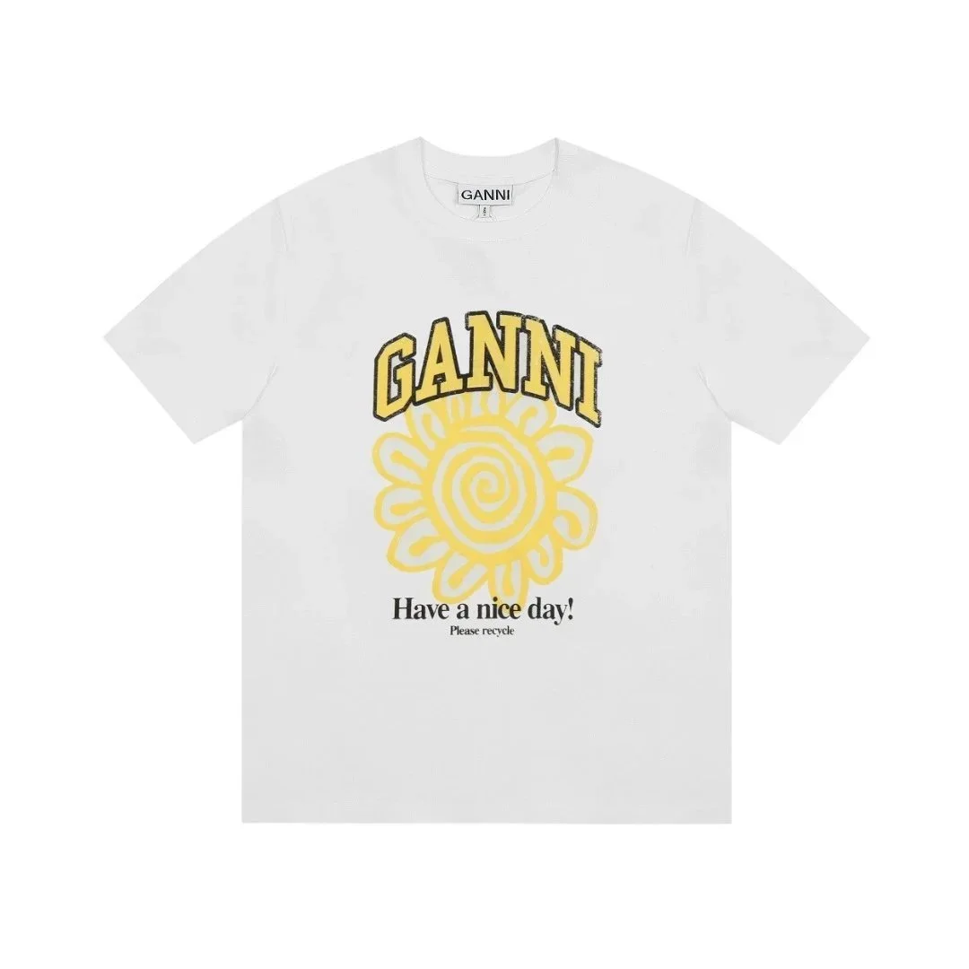 Ganni Ganni White Yellow 'Have a Nice Day' T-Shirt White - 1