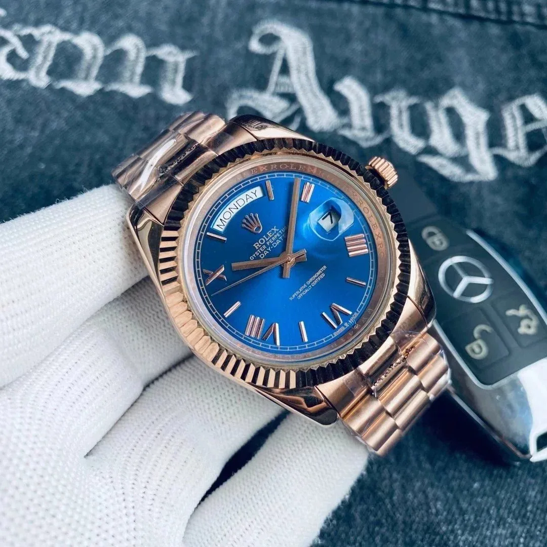 Rolex Rolex Day-Date Blue Dial Rose Gold Case Unisex Watch Blue - 1