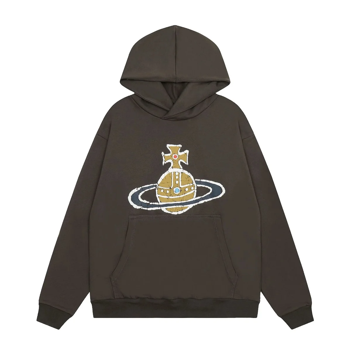 Other Unisex Dark Brown Planet Print Hoodie Brown - 1