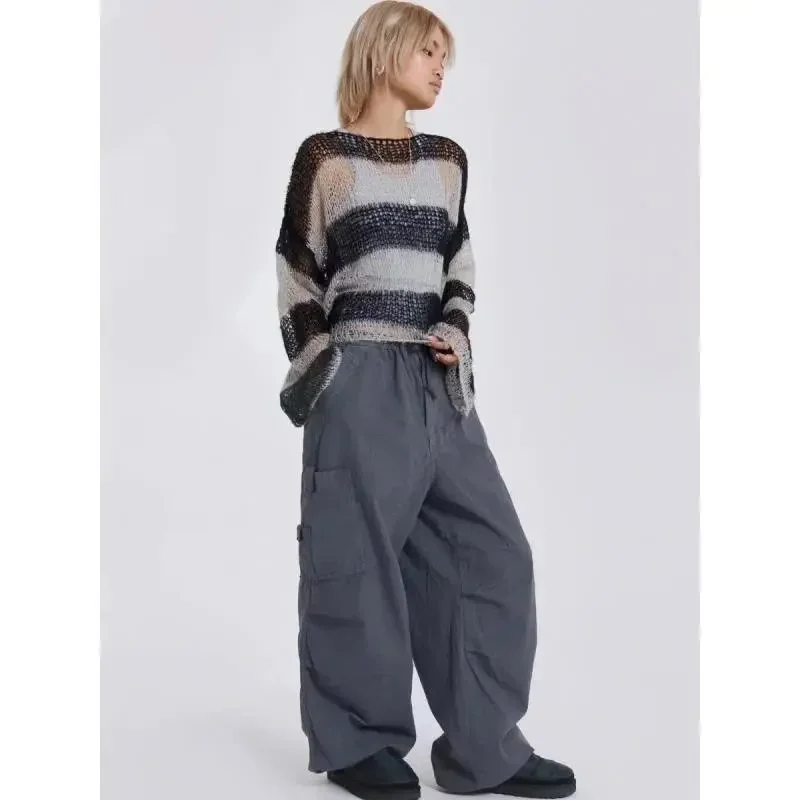 Other Striped Knit Top & Cargo Pants Set - 5-dark grey Grey - 1