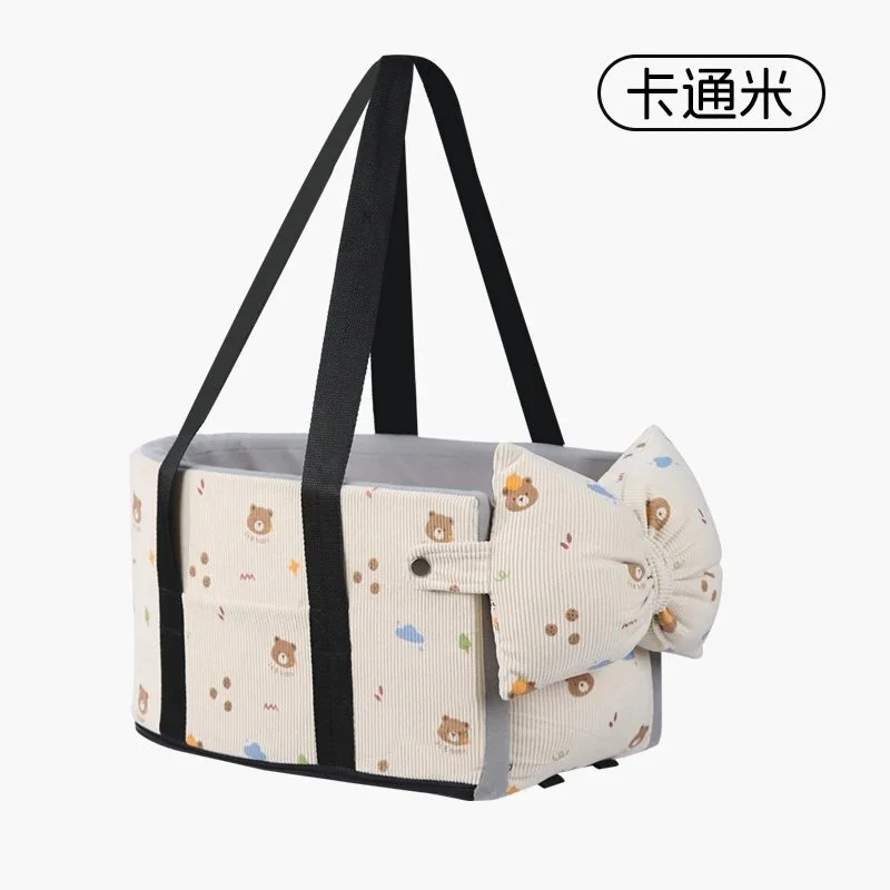 Other Cartoon Bear Corduroy Pet Carrier Bag - Cartoon Beige Beige - 1