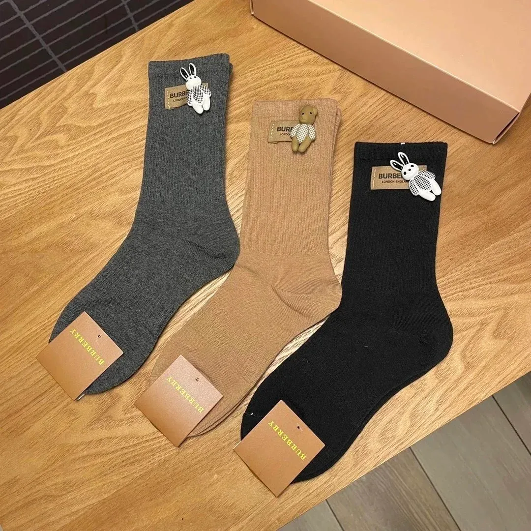 Burberry Burberry Rabbit Embellished Socks in Grey, Beige, Black Black - 1