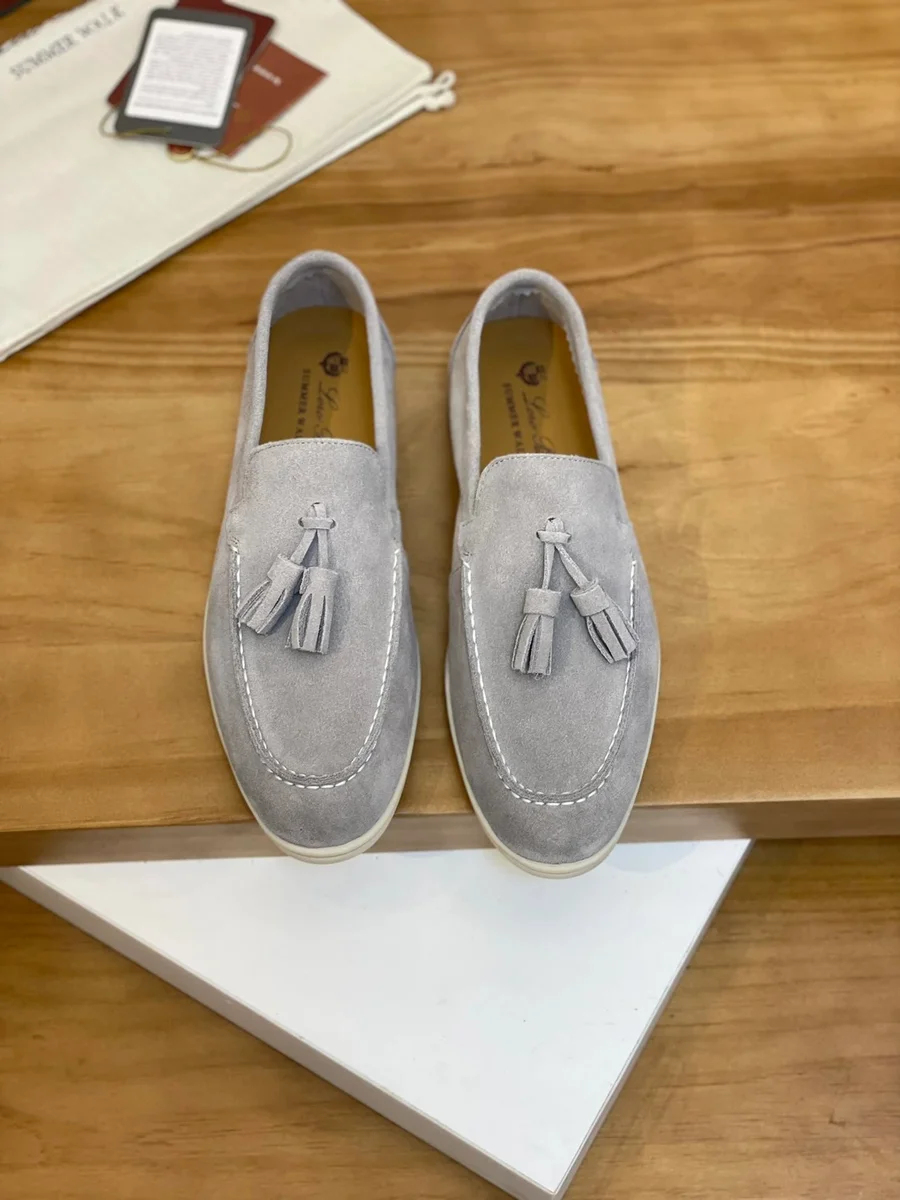 Other Suede Tassel Loafers Grey Loafers Grey - 1