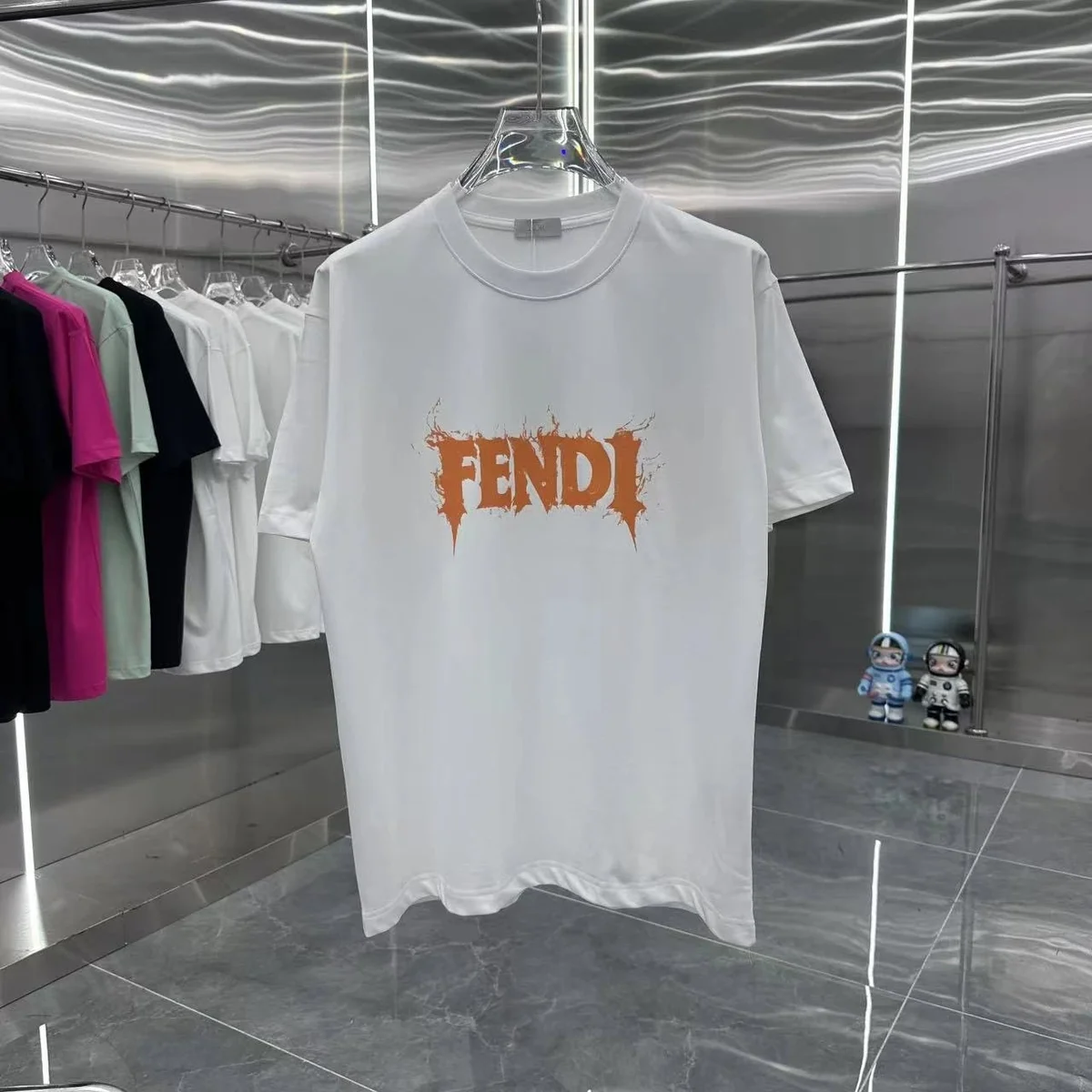 Fendi Fendi Orange Logo White T-Shirt White - 1