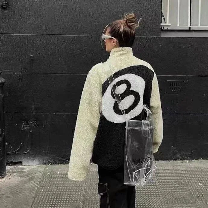 Palm Angels Palm Angels 8 Logo Sherpa Jacket Black/Beige Black
