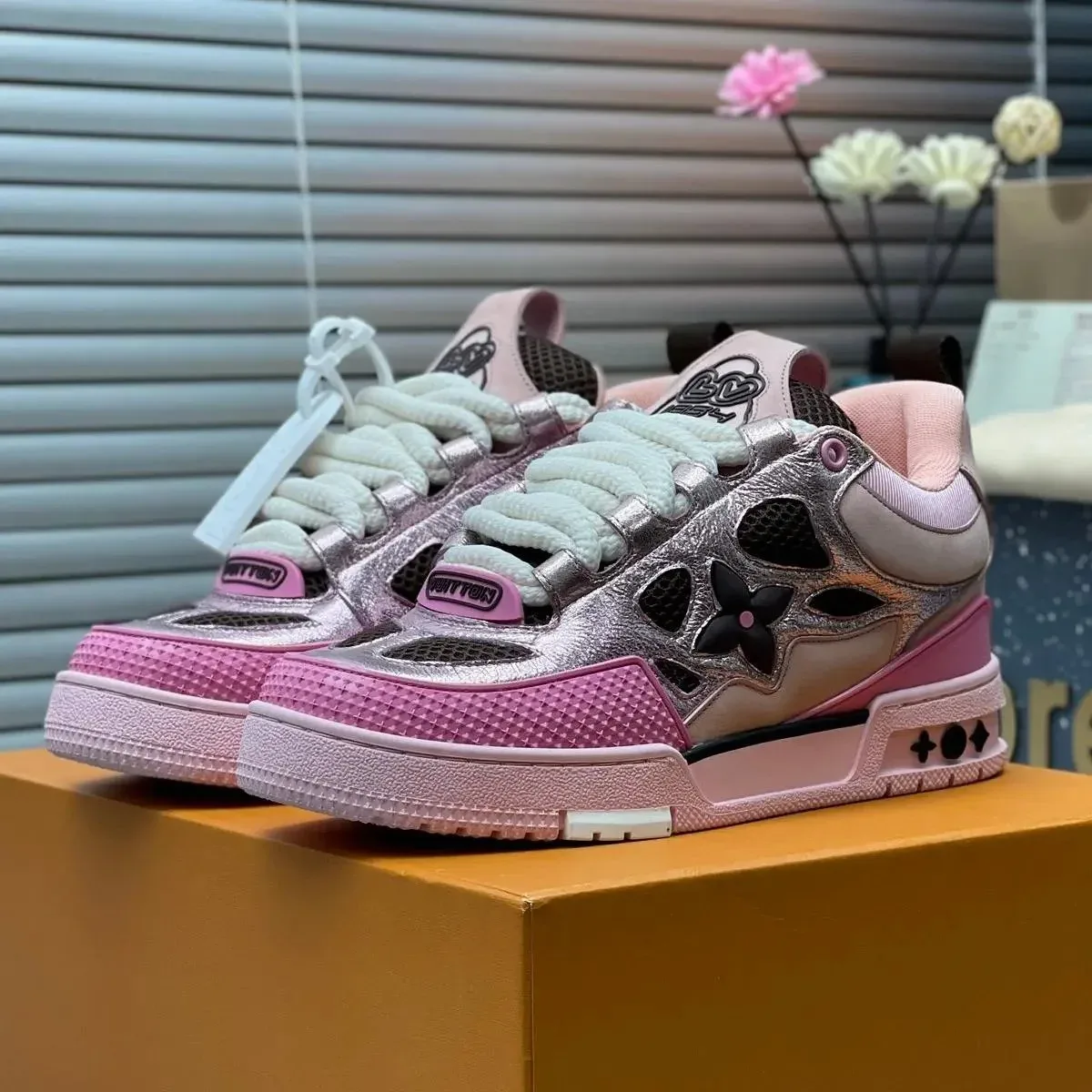 Louis Vuitton Louis Vuitton LV Trainer Pink & Silver Sneakers Pink