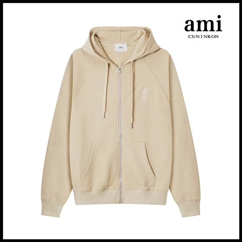 Ami Paris AMI Ami de Coeur Vanilla Apricot Zip-Up Hoodie Beige