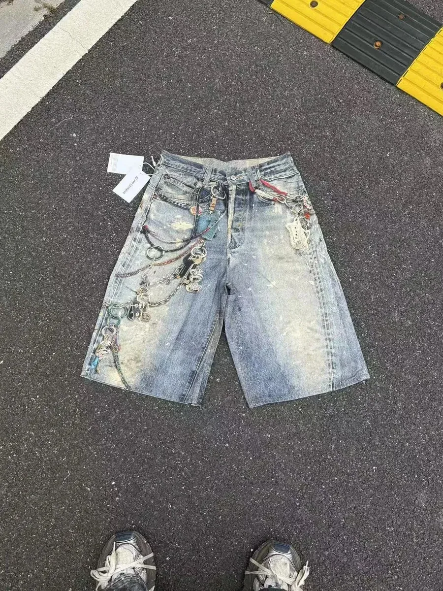 Acne Studios Acne Studios AC3D Chain-Embellished Denim Shorts Blue