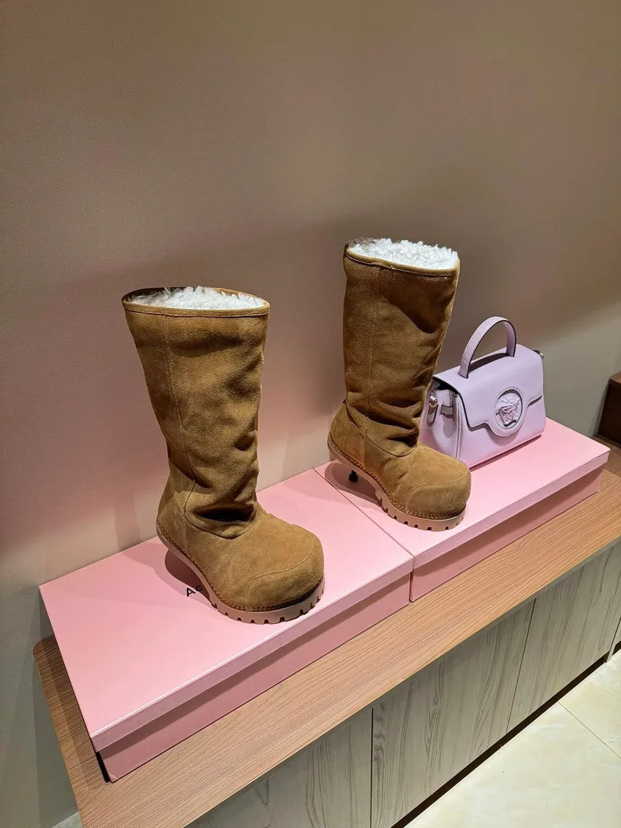 Versace Versace Medusa Chestnut Boots with Fur Lining Brown