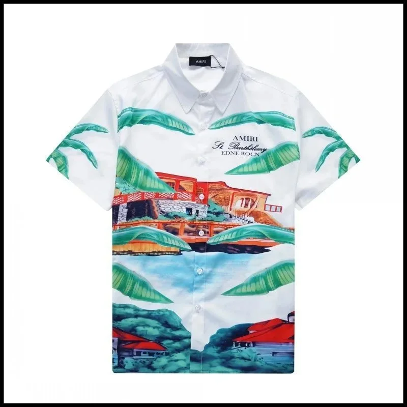 Amiri Amiri Tropical Print Short Sleeve Shirt White White - 1
