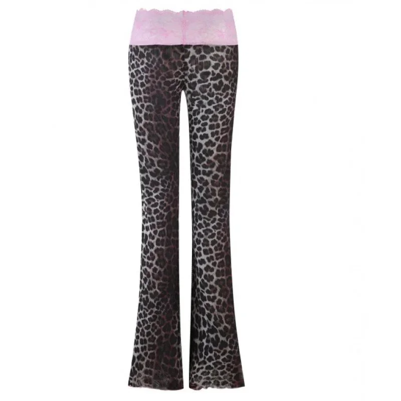 Other Leopard Print Flare Pants with Pink Waistband Black - 1
