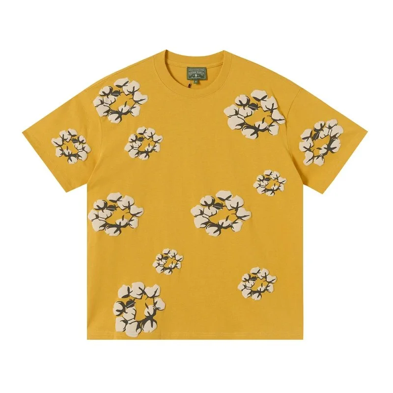 Other Unisex Cotton Floral T-Shirt Mustard Yellow Yellow - 1