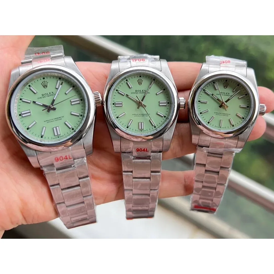 Rolex Rolex Oyster Perpetual Silver Case Light Green Dial Steel Watch Silver