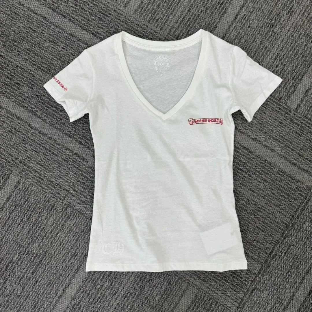 Chrome Hearts Chrome Hearts White CH Cross V-Neck T-Shirt White - 1