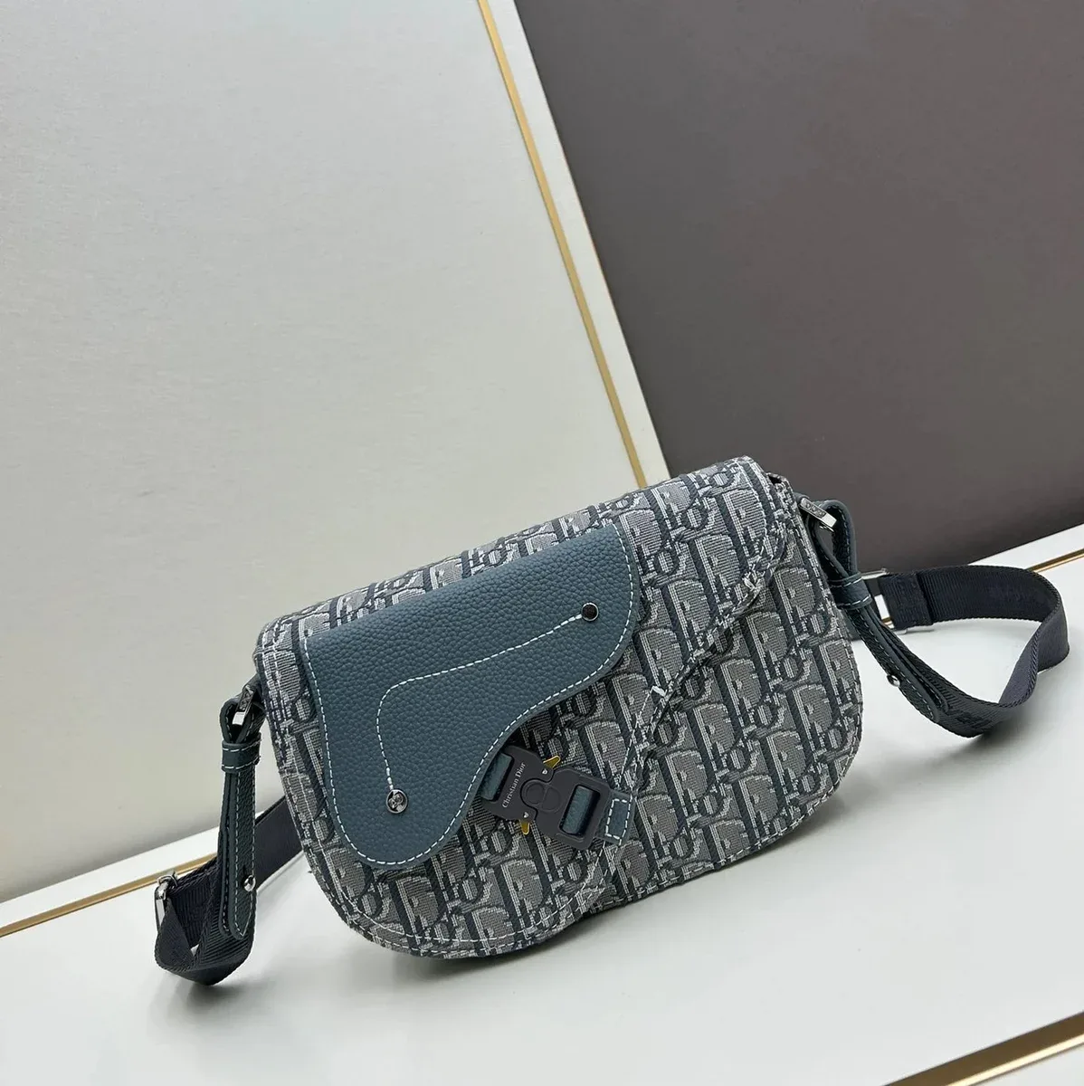 Dior Dior Oblique Saddle Bag Grey/Teal Grey