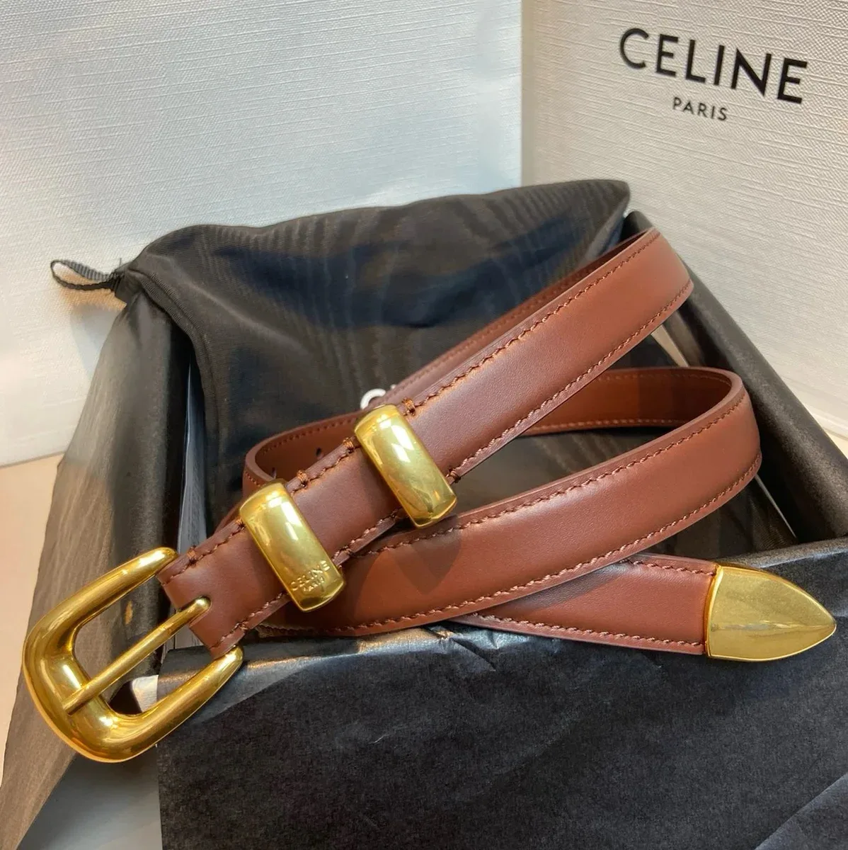 Celine Celine Classic Logo Brown Leather Belt Brown - 1
