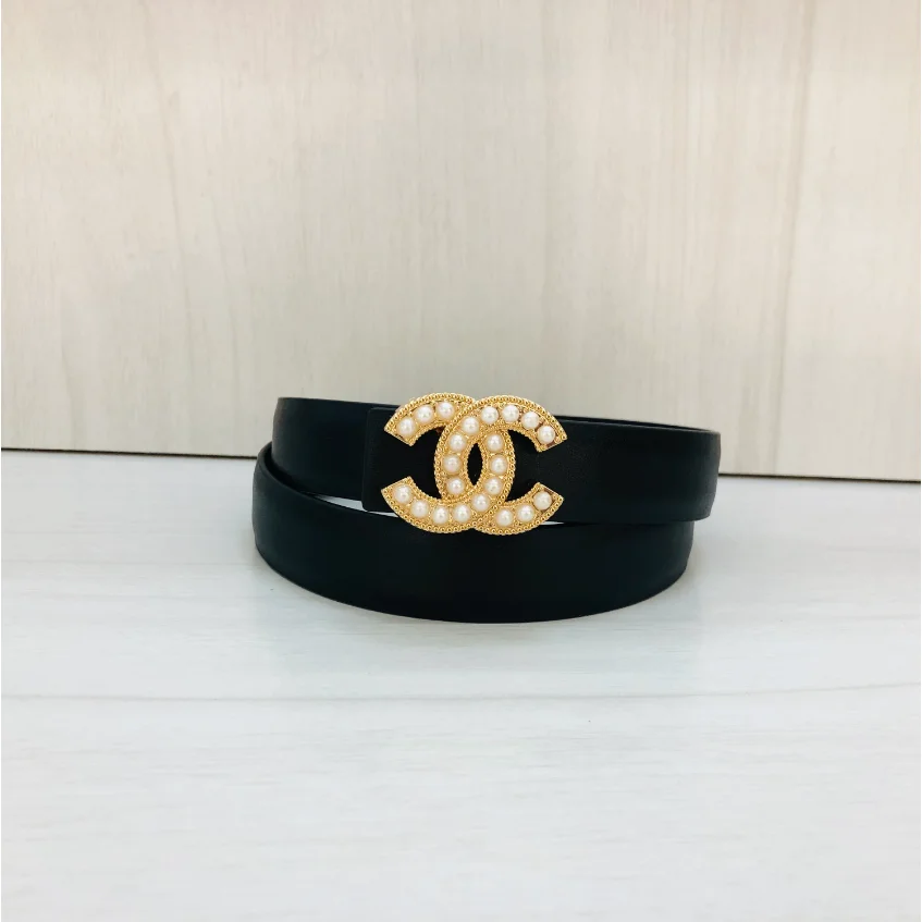 Chanel Chanel Black Pearl and Gold Buckle Belt Black