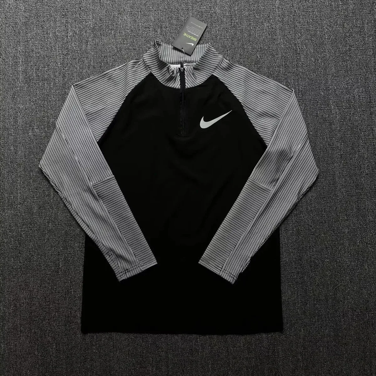 Nike Nike Black and White Striped Half-Zip Top Black - 1