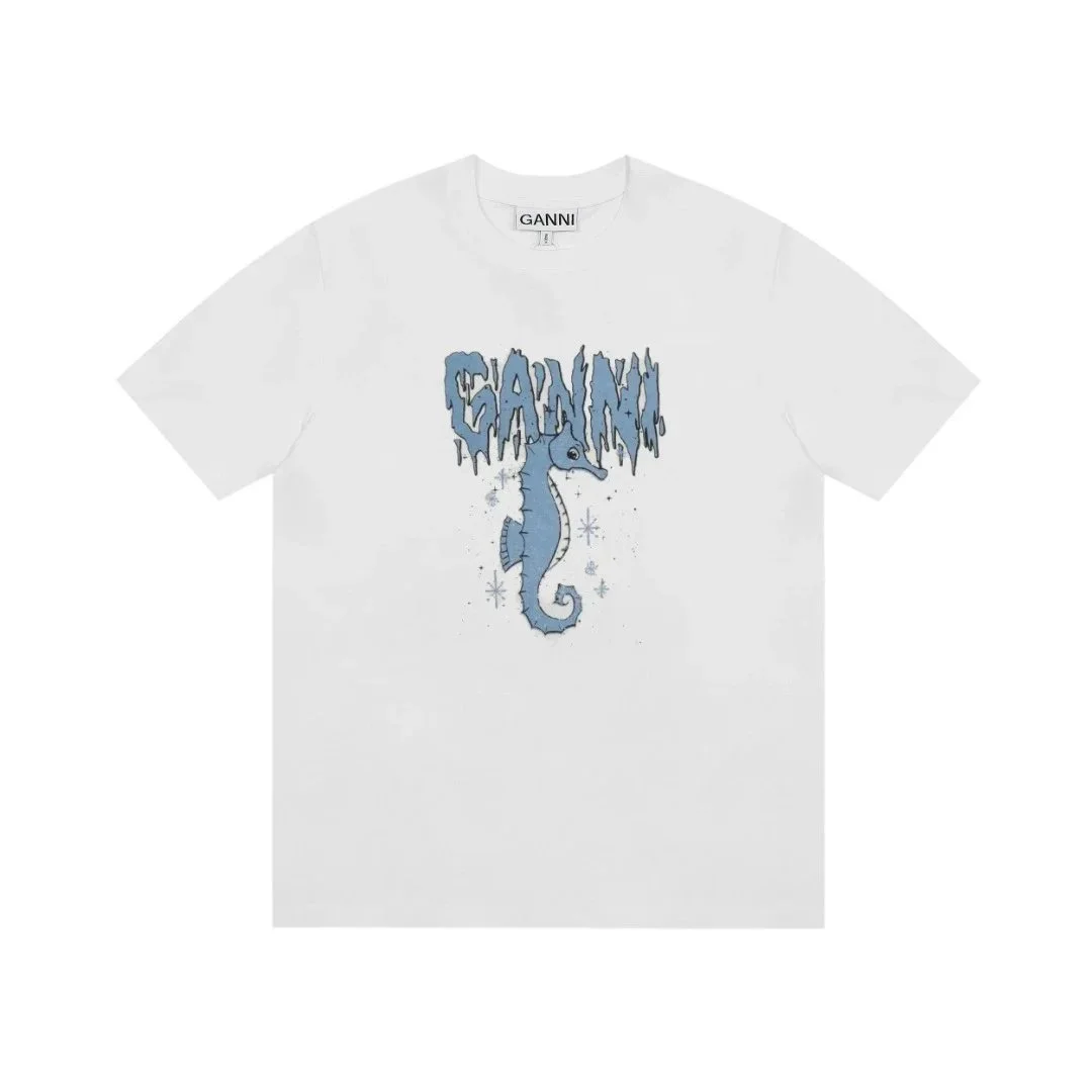 Ganni Ganni Seahorse Print White T-Shirt White - 1