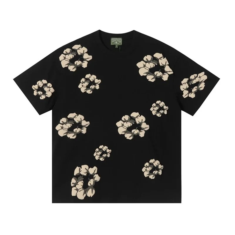 Other Black Cotton Floral Print T-Shirt Black - 1