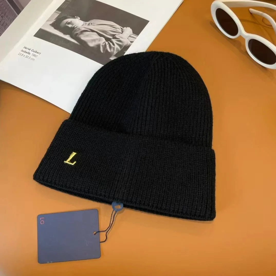 Loewe Loewe Black Knit Beanie with Gold L Logo Black