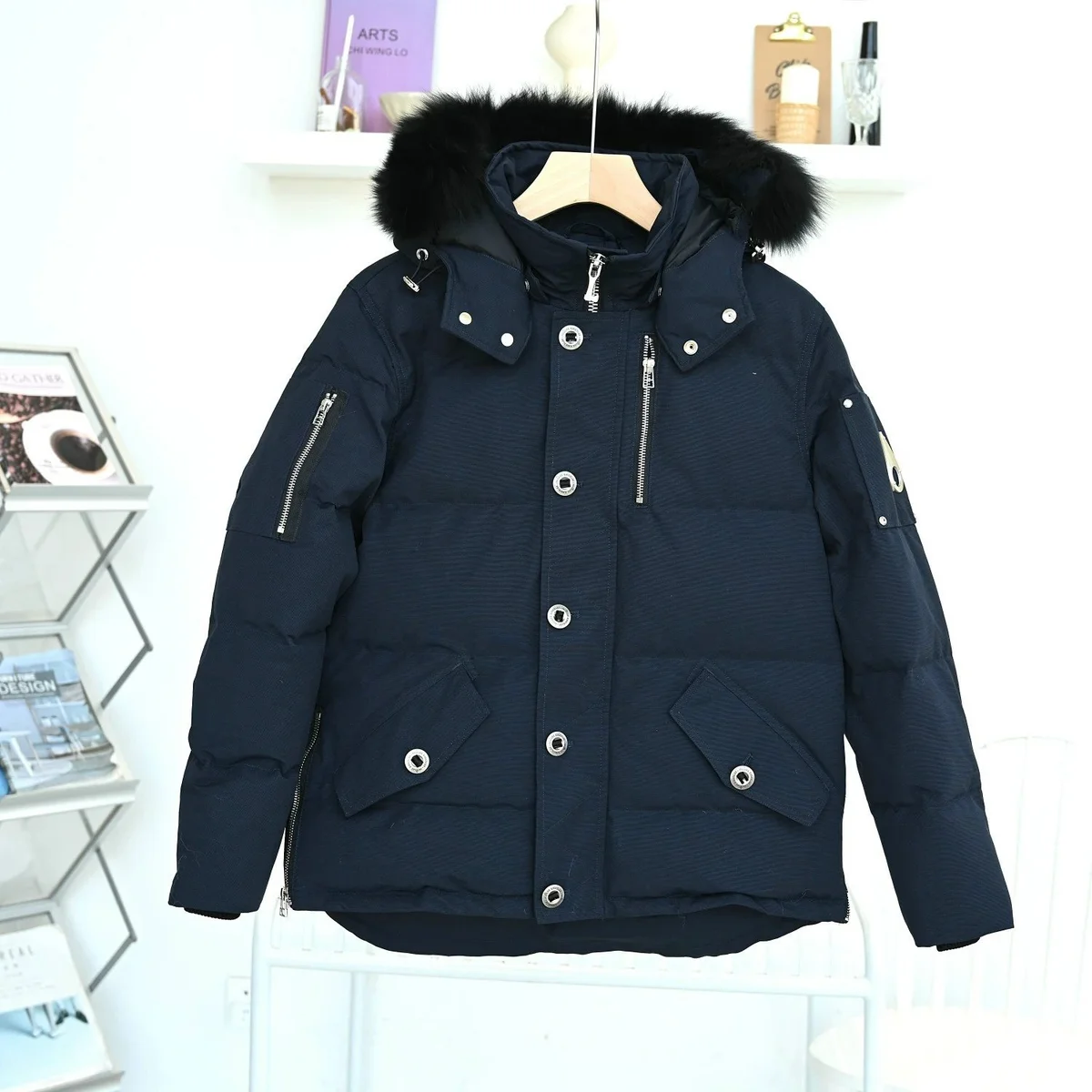 Other Navy Puffer Parka with Fur Hood Navy - 1