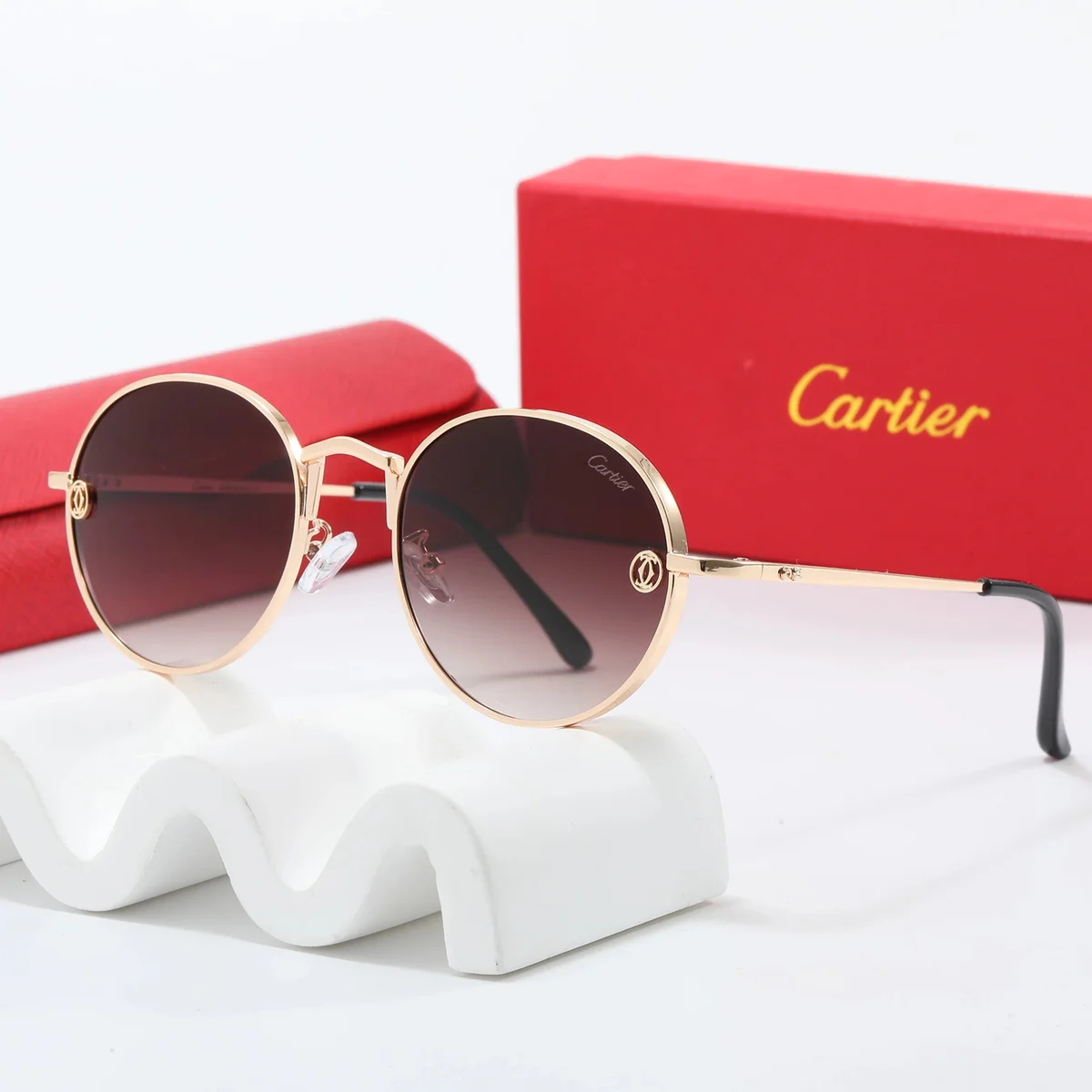 Cartier Cartier Soleil Blanc Round Sunglasses Gold Frame Gold - 1